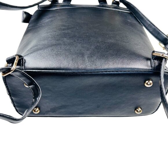 Black Woven Backpack Crossbody Handbag Vegan Leather main image 6